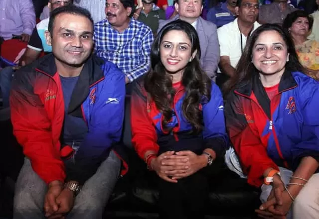 Radha Kapoor with Sehwag in pro kabaddi