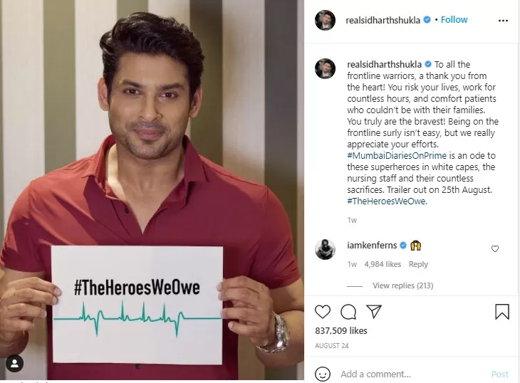 Actor Sidharth Shukla Last Instagram Post