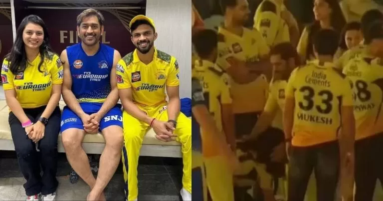 IPL फाइनल के बाद रुतुराज की पत्नी उत्कर्षा ने छुए धोनी के पैर, वीडियो हुआ वायरल